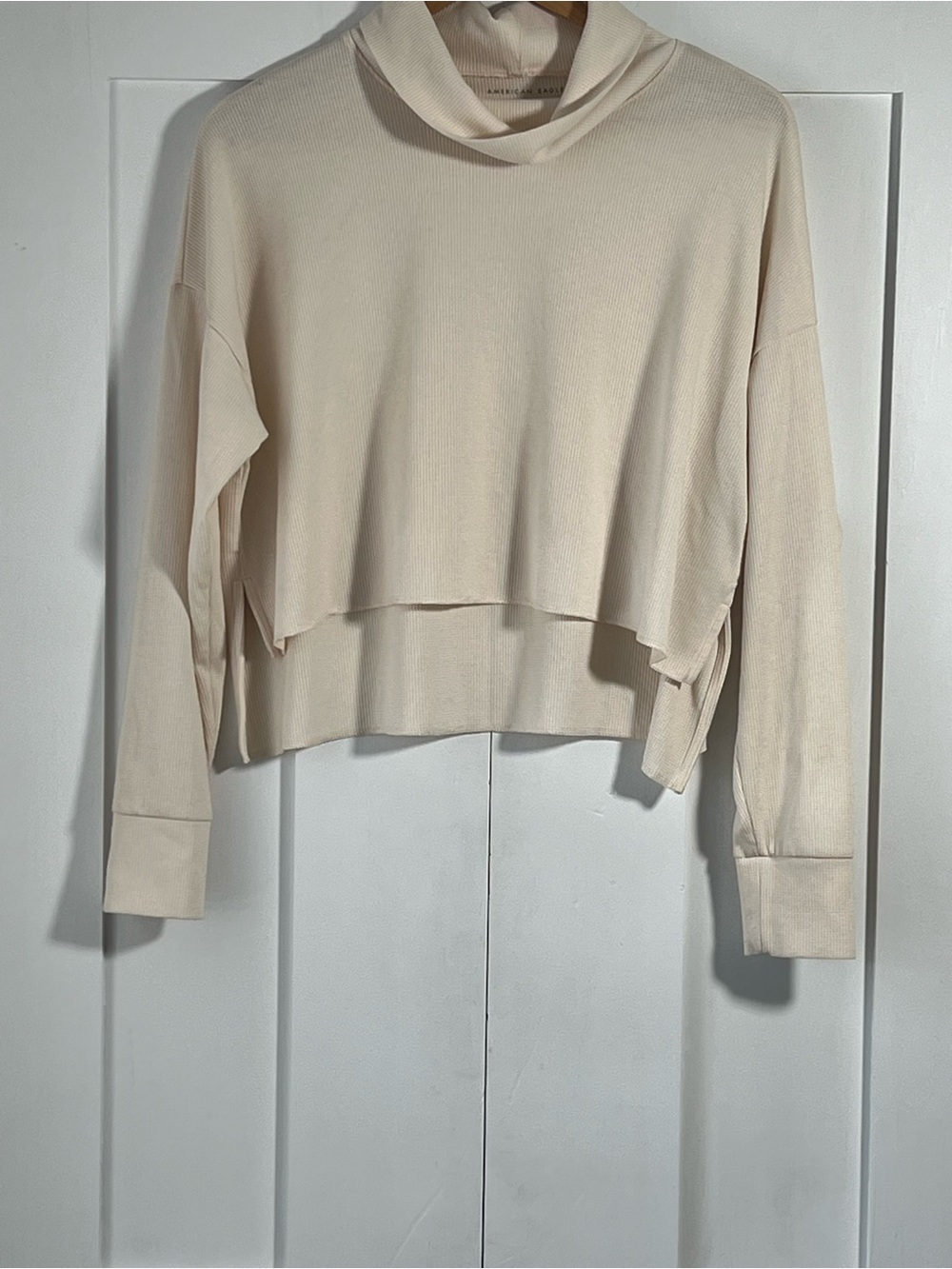American Eagle Cream Waffle Knit Cowl Neck Top Size S